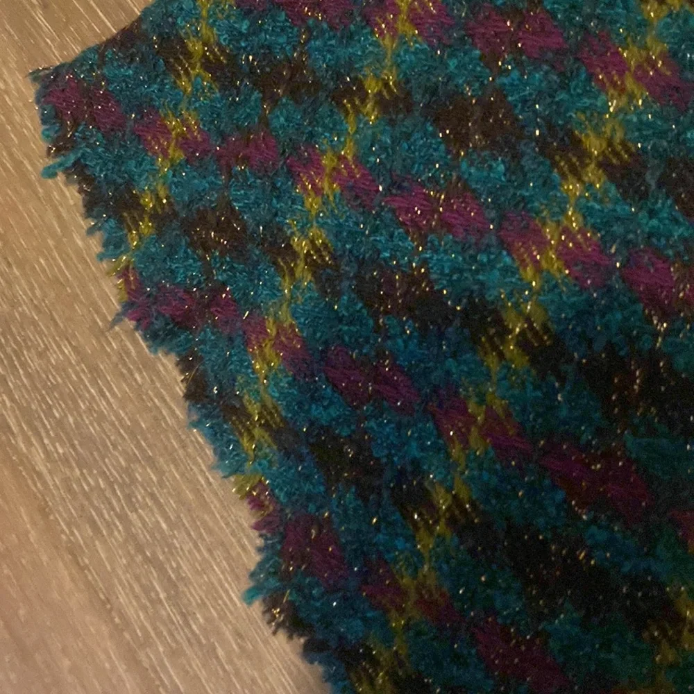 NWOT Trina Turk Wool Tweed Plaid Raw Hem Lined Skirt Turquoise Metallic 6 S - Picture 4 of 4